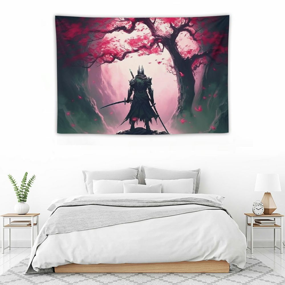 Tapiz Japonés De Anime Samurái, 60 X 40 Pulgadas, Flor De Cerezo, Estilo Japonés, Para Colgar En La Pared, Decoración De Fiesta, Decoración Del Hogar Para Dormitorio, Sala De Estar, Dormitorio