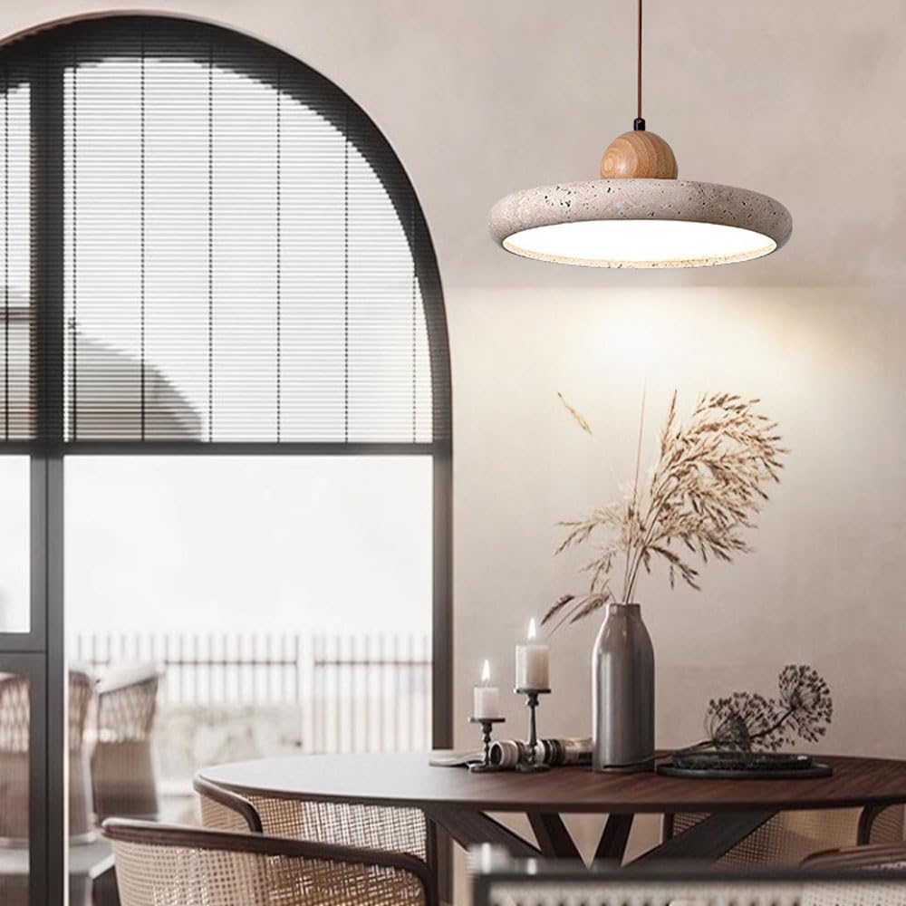 Grande Suspension en Pierre Naturelle réglable Bol en travertin français Lampe Suspendue pour Chambre Salon Wabi Sabi luminaire 28W LED Moderne scandinave Cuisine Suspension