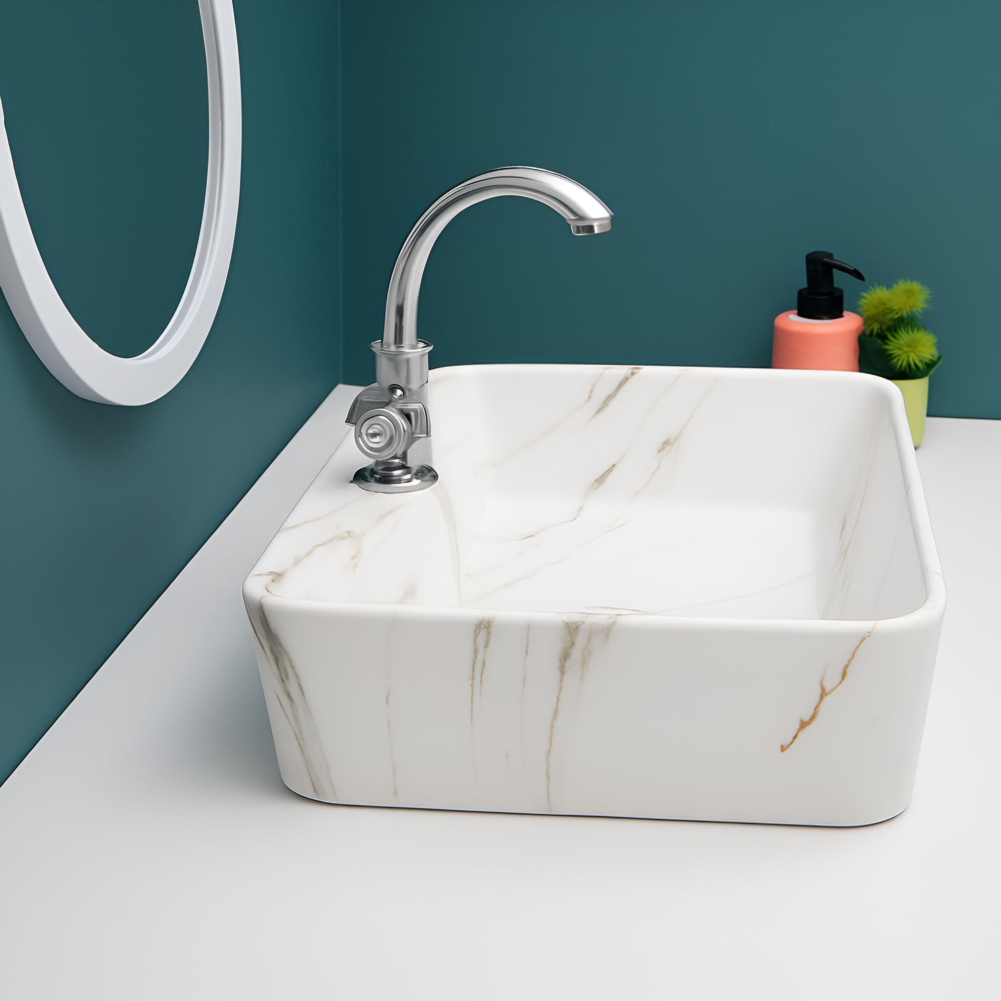 Premium White Ceramic Table Top Wash Basin, Modern Countertop Vanity Sink for Bathroom, Hotel & Residential Washrooms, 19 x 14 x 5 Inch 2