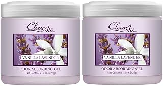 Clear Air Odor Absorber Gel - Air Freshener & Odor Eliminator - Made with Essential Oils - Absorbs & Eliminates Odors in Boats, RVs, Bathrooms & Pet Areas - Vanilla Lavender Scent - 15 Ounce - 2 Pack