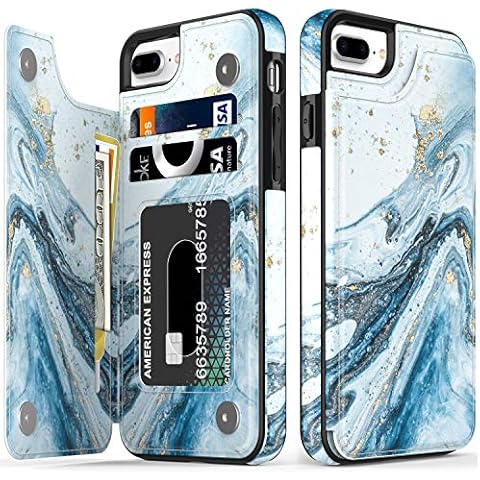 LETO for iPhone 8 Plus Case,iPhone 7 Plus Case,Flip Folio Leather Wallet Case Cover with Opal Blue Marble Designs for Girls Women,Card Slots,Protective Phone Case for 7 Plus/iPhone 8 Plus Cover