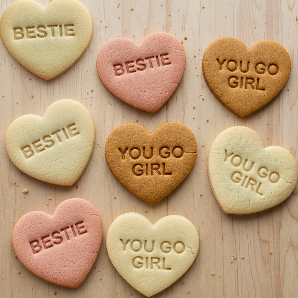BAKERLOGY Lot de 10 emporte-pièces cœurs amitié – Messages Bestie, sororité & girl power pour biscuits maison, fondant & créations fun
