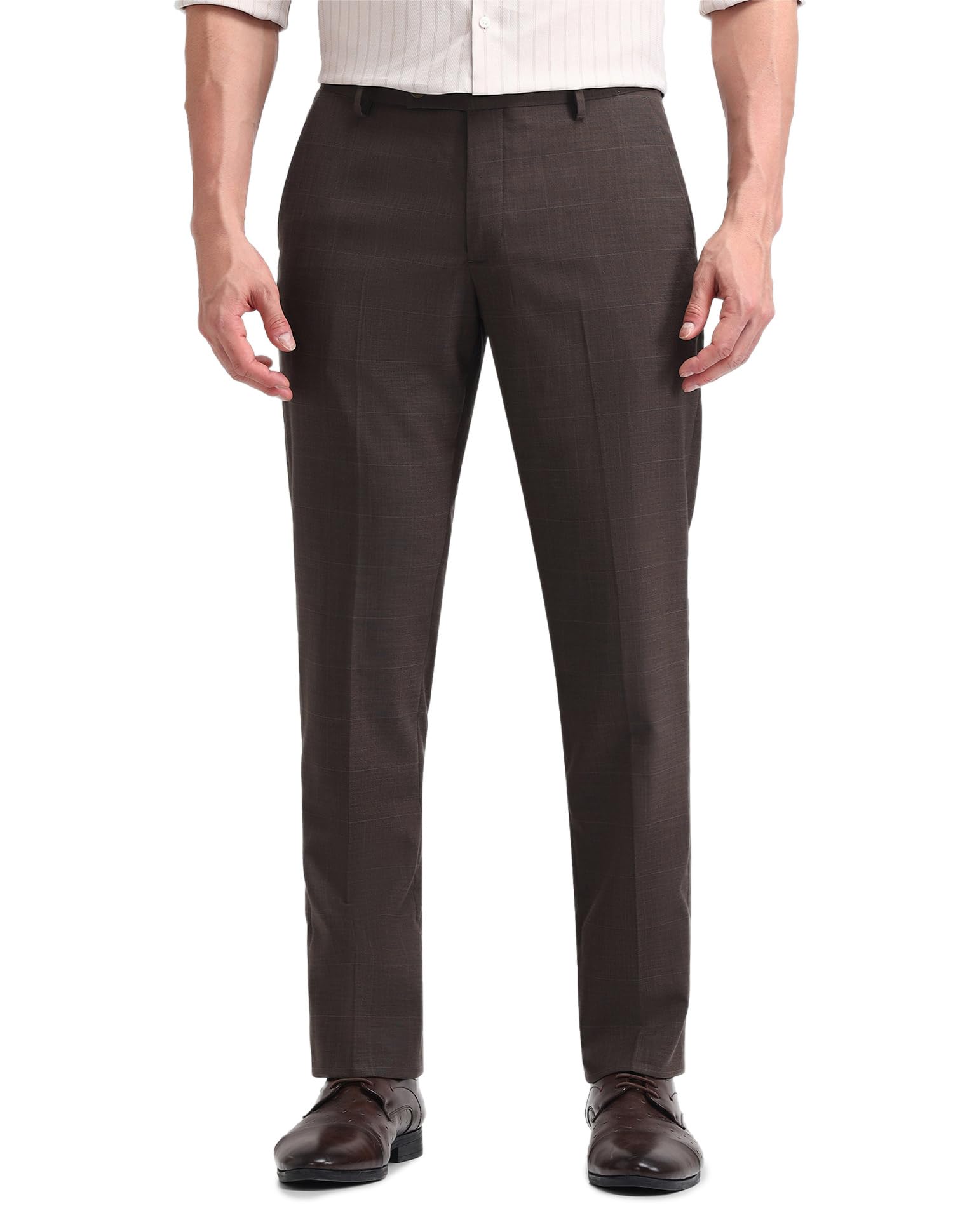 Men Tapered fit Polyester CheckedMid-Rise waistTrousers-image-47