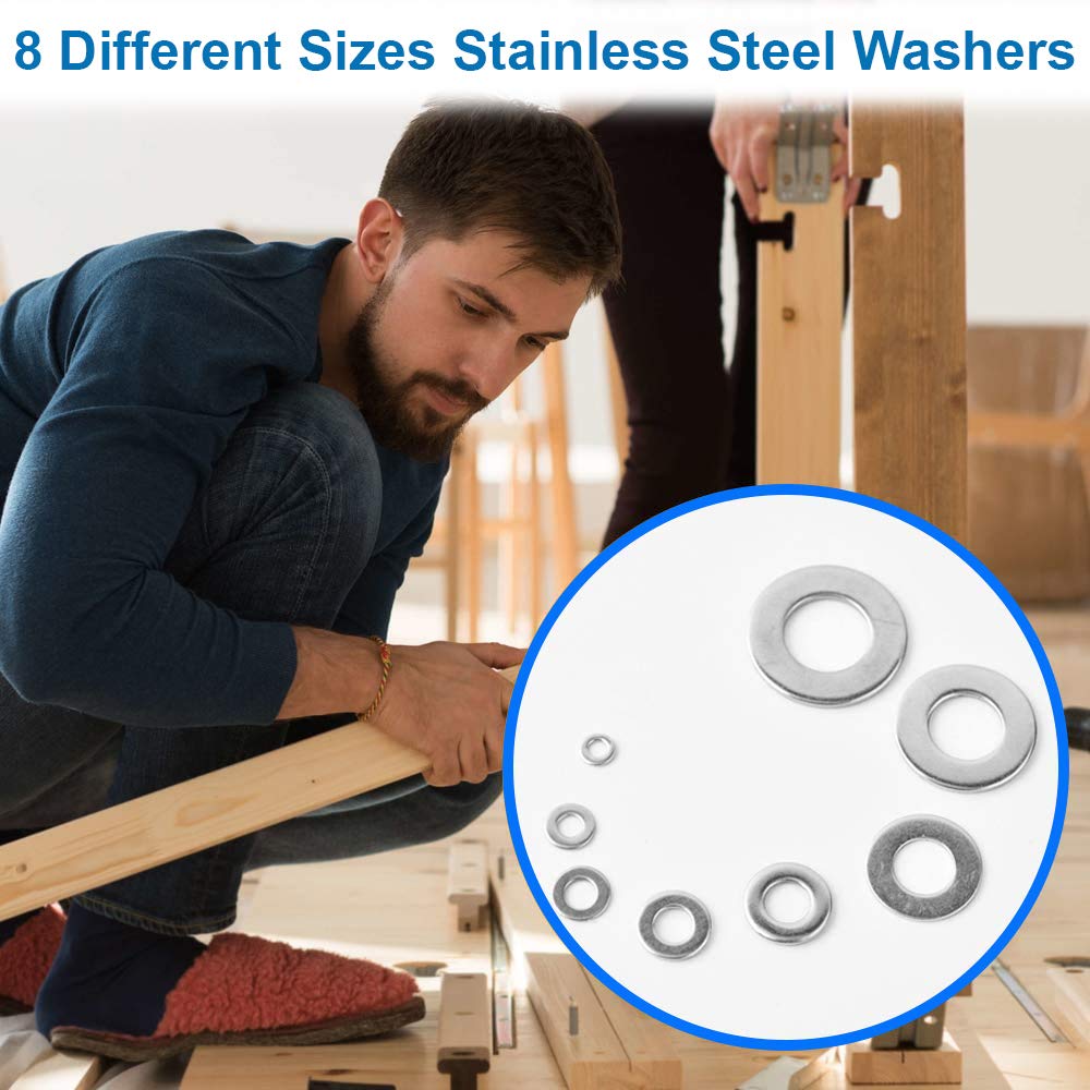 MMOBIEL 360pcs Stainless Steel Flat Washer Assortment - M2 To M10 Spacers For DIY & Repair