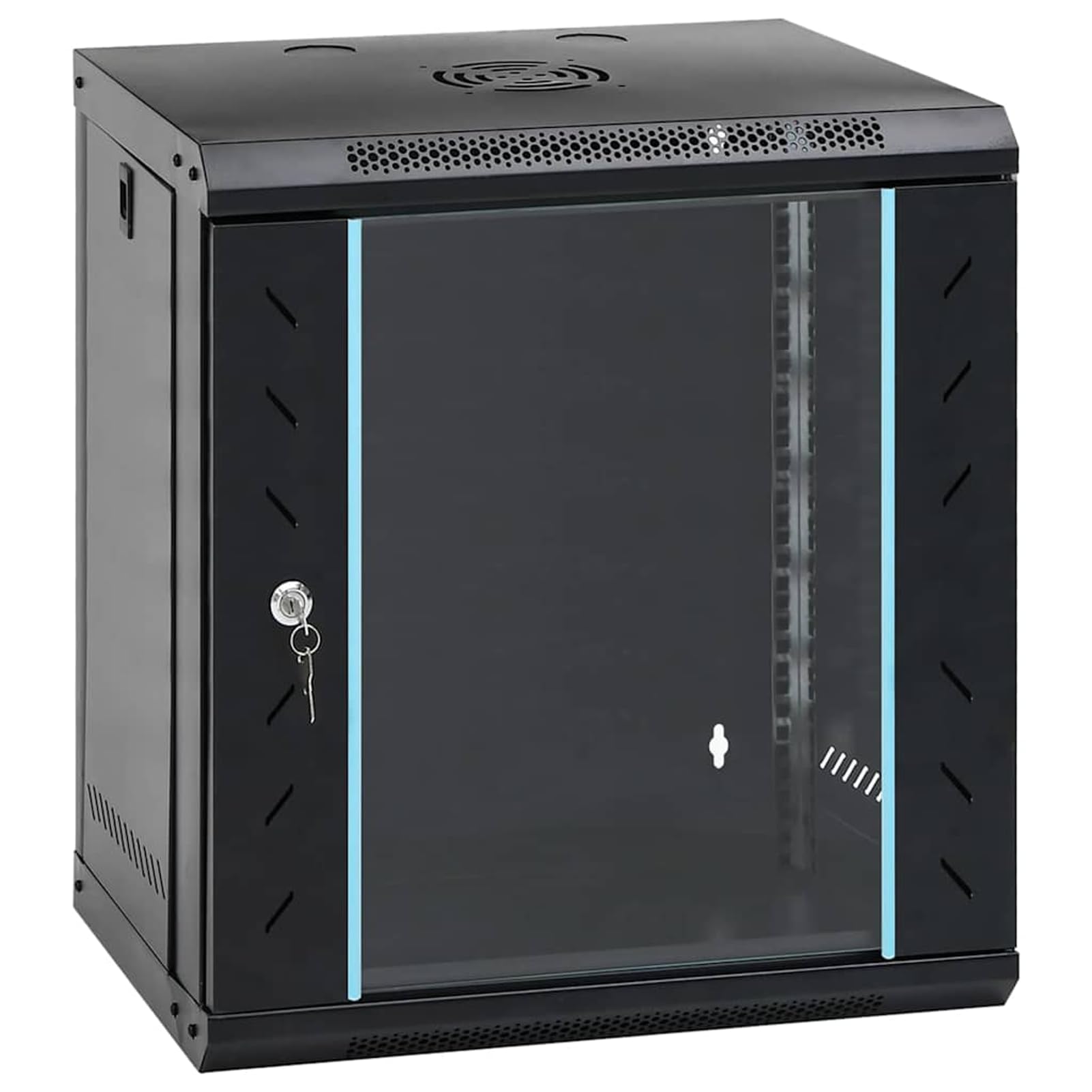 Armadio di rete in acciaio nero, 53 x 45 x 60 cm, con ante chiudibili, per componenti di rete in ufficio e appartamento