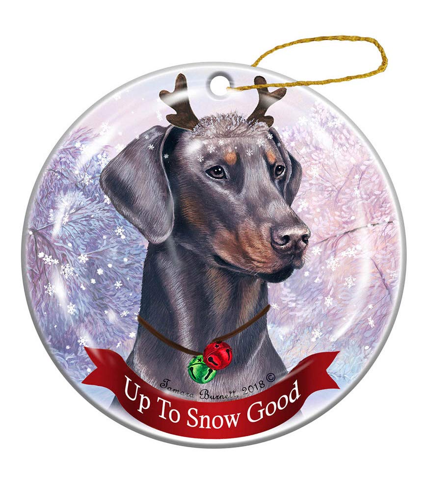 501 Blue Christmas Tree Ornaments Ceramic Christmas Decorations,Xmas Tree Hanging Christmas Baubles Keepsake Memorial Doberman Uncropped Dog