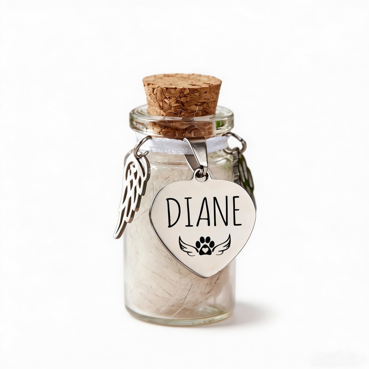 PANPANZZ Custom Pet Memorial Fur Jar With Heart Name Tag - Thoughtful Pet Loss Sympathy Gift - Handcrafted Dog Cat Remembrance Keepsake - Glass Vial For Ashes Or Hair