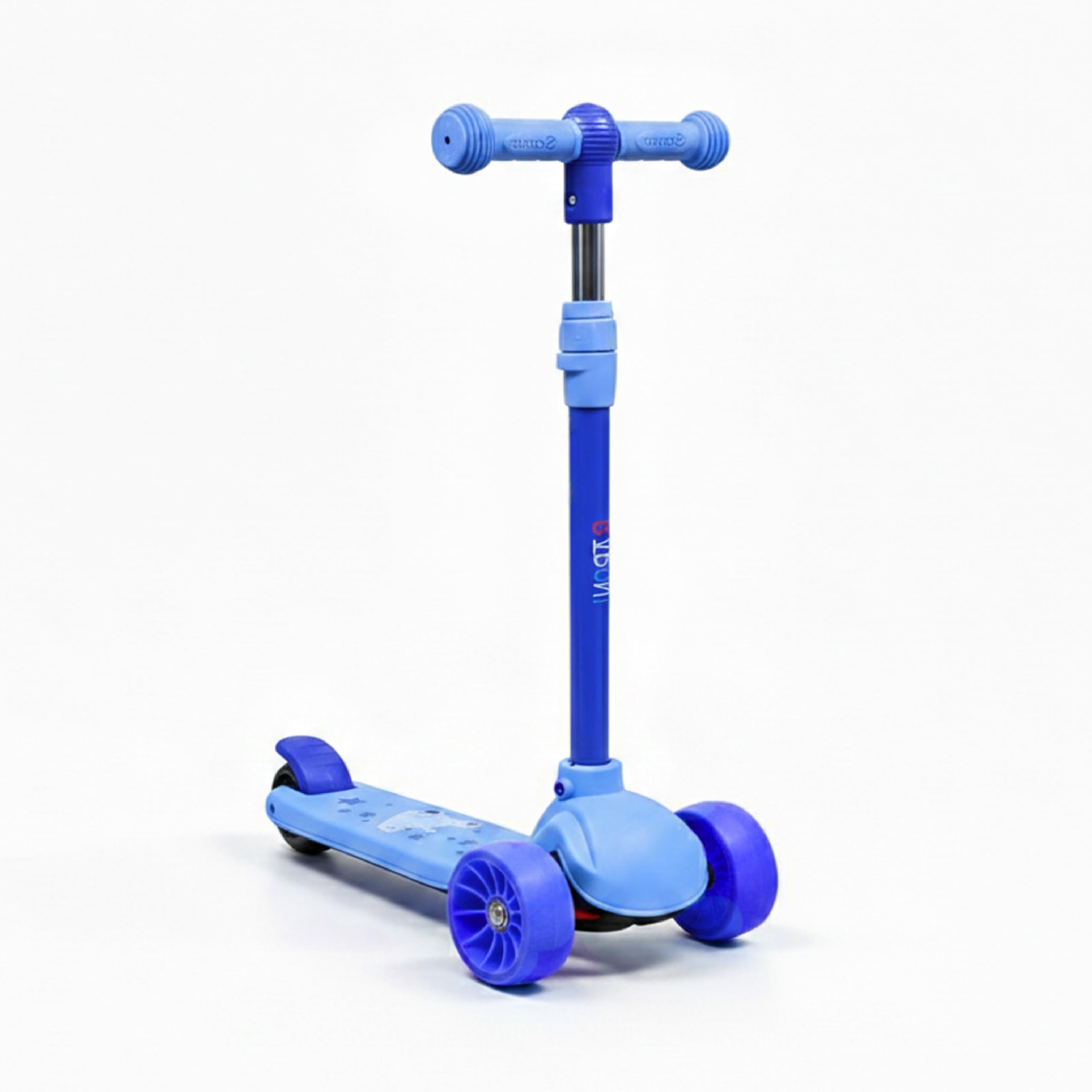Baroni Toys Patinete de 3 ruedas para niños a partir de 3 años, ruedas LED luminosas sin pilas, manillar ajustable en 3 alturas, freno trasero, diseño ergonómico y estable, 52 x 25 x 81 cm (azul)