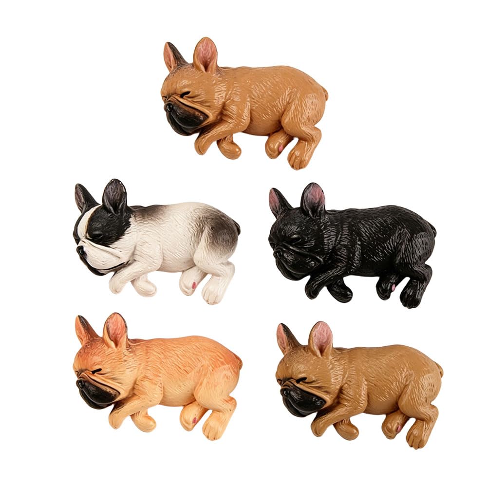 Jehoshaphat 5Pcs Sleeping Puppy Figurines, Resin French Bulldog and Shiba Inu Statues, Multi-Pose Animal Sculptures in Black Brown Tone, Indoor Tabletop Ornaments for Household Display