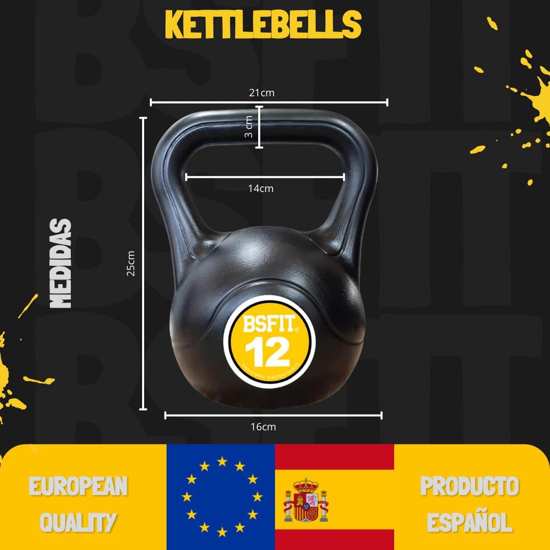 Pesa Rusa Kettlebell Fabricada en España, Agarre Ergonómico, Base Estable, Entrenamiento de Fuerza y Fitness, 3 a 14 kg