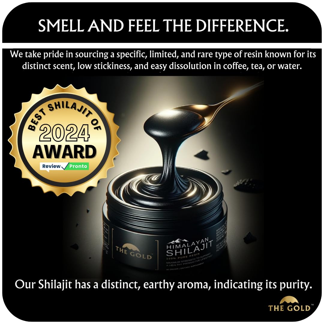 THE GOLD Shilajit Resin | Shilajit Pure Himalayan Organic Shilajit for Men & for Women Lab Test in USA Grade A+ All Natural Dietary Supplement with Fulvic Acid + Trace Minerals | 50 Grams 100 Servings