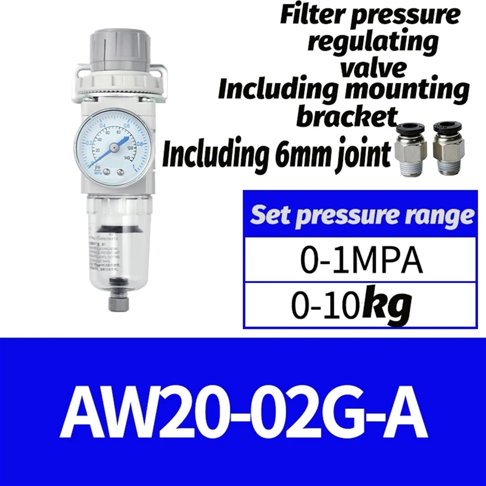 AR20 1/4 Compressore d'aria Filtro separatore olio-acqua Valvola riduttrice di pressione AW20-AR20-30-02-03 BGC BG-A AW20-02G-A(AW20-02G-A-01)
