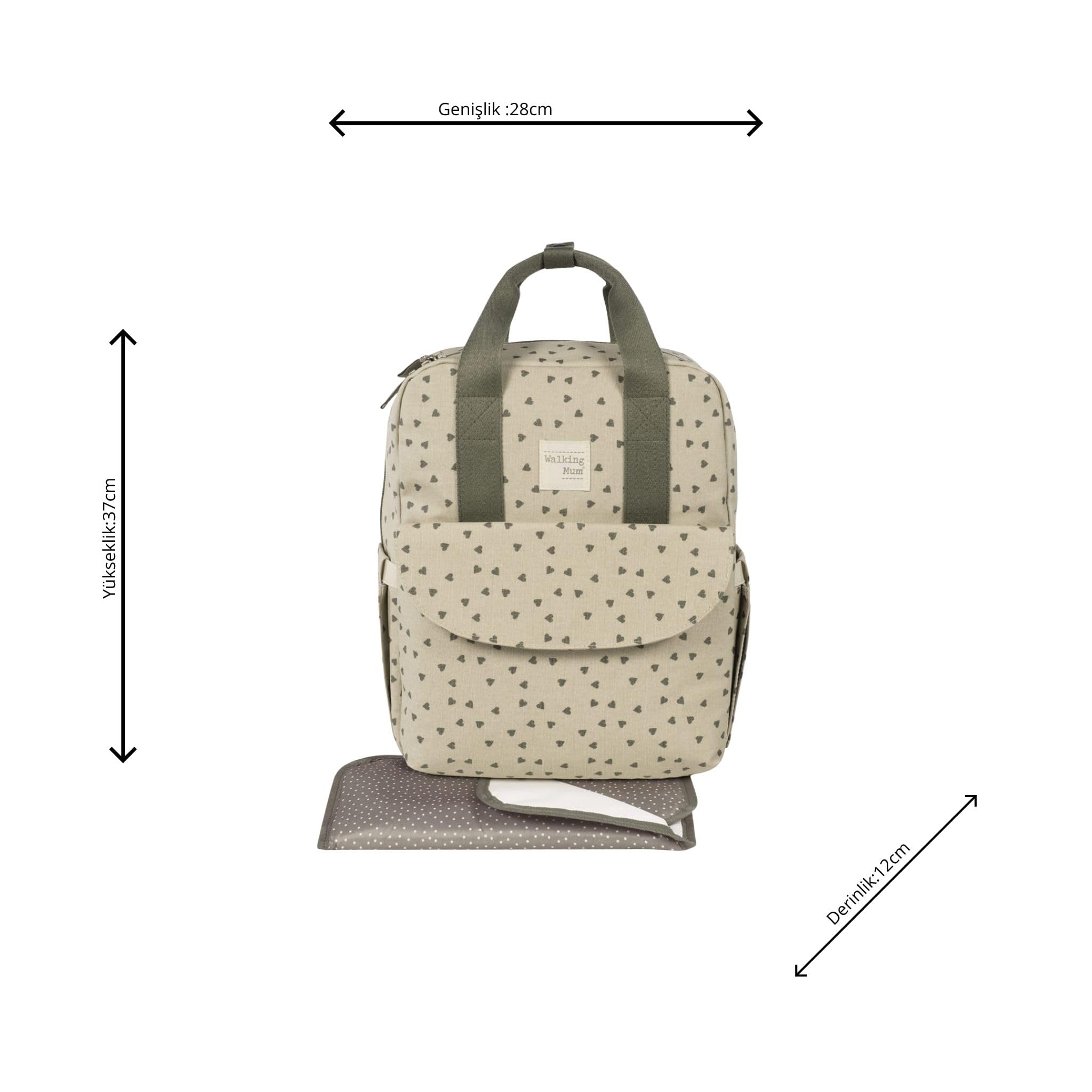 Walking Mum - Mochila Corazones Poppy Musgo