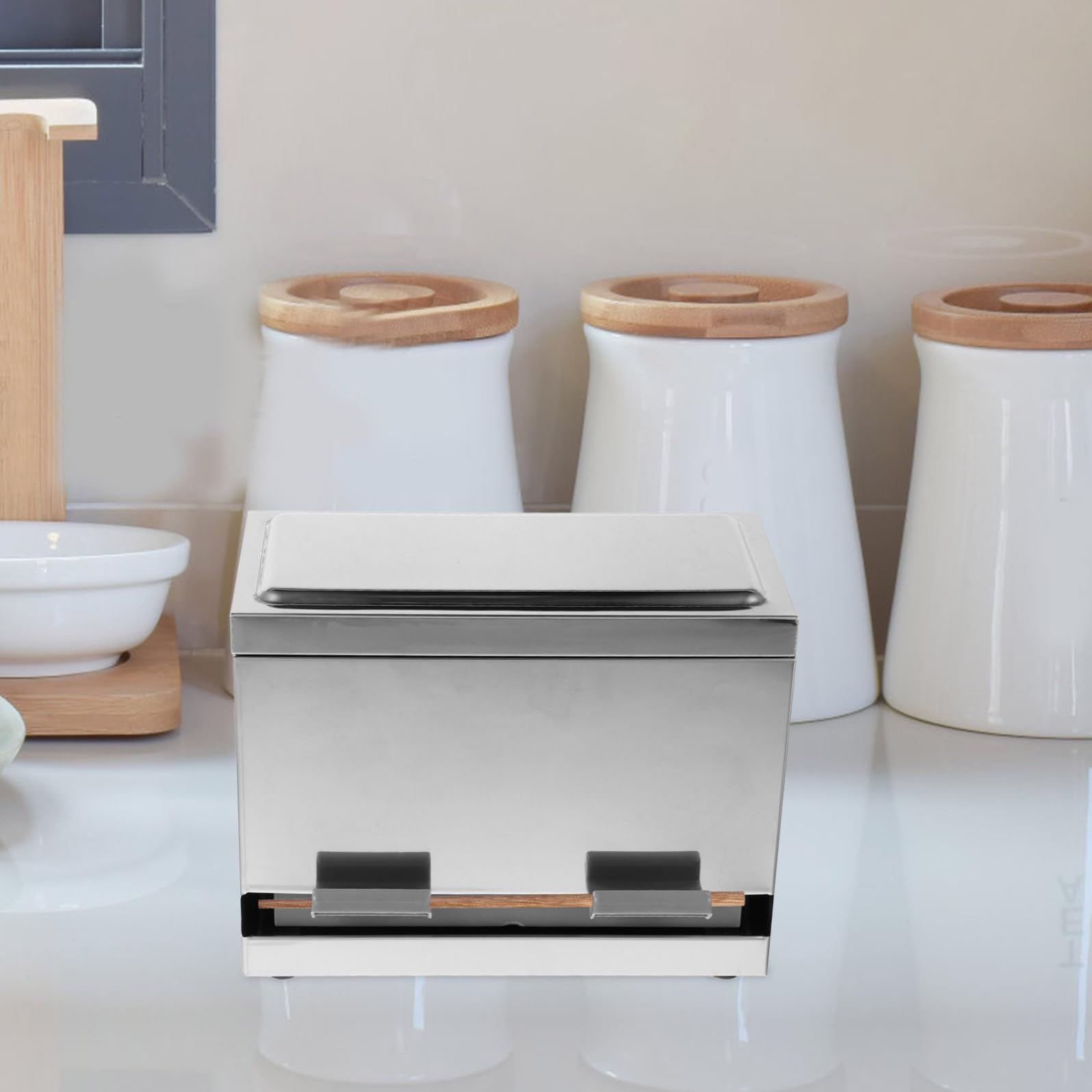 CALLARON Dispenser Automatico in Acciaio Inox per Cannucce e Bacchette Porta Cannucce e Porta Bacchette da Banco Grande Capacità con Meccanismo Pressione per Ristoranti e Bar