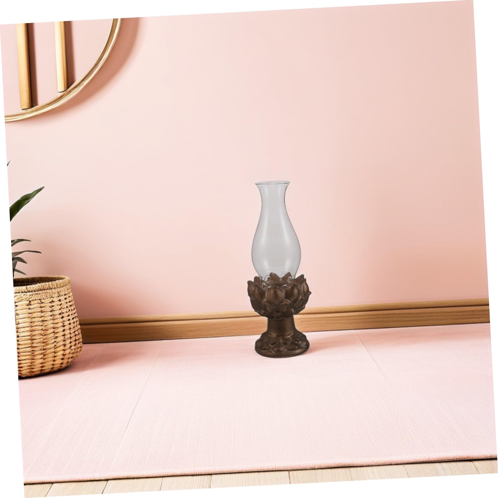 Candelabro de Loto Vintage Dorado de Cerámica y Vidrio