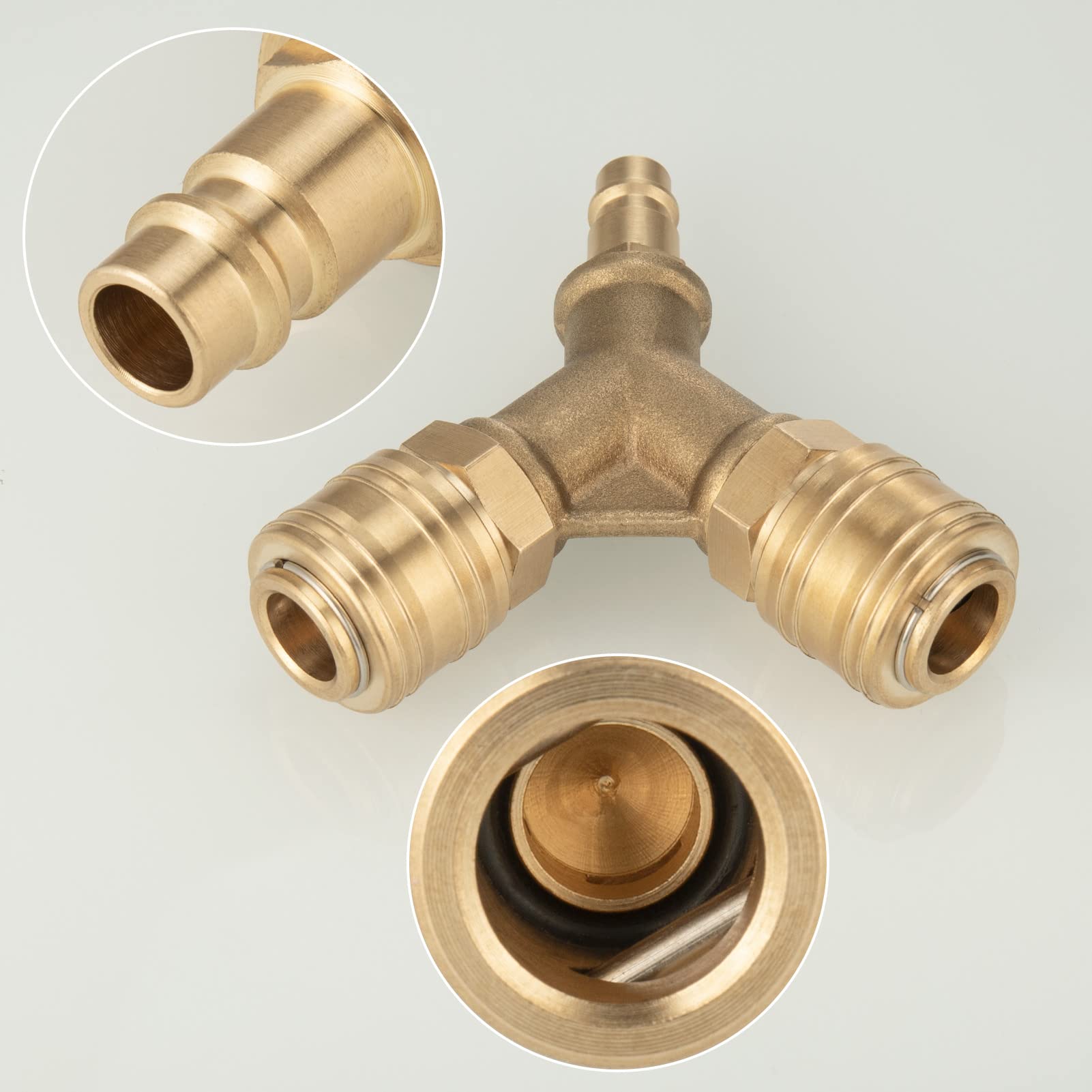 Compresseur de Tuyau d’Air, Raccord Air Comprimé à 2 Voies | Raccord Air Comprimé 1/4 Connecteur de Tuyau Fileté avec 2 Raccords, Distributeur d’Air Y Comprimé en Laiton