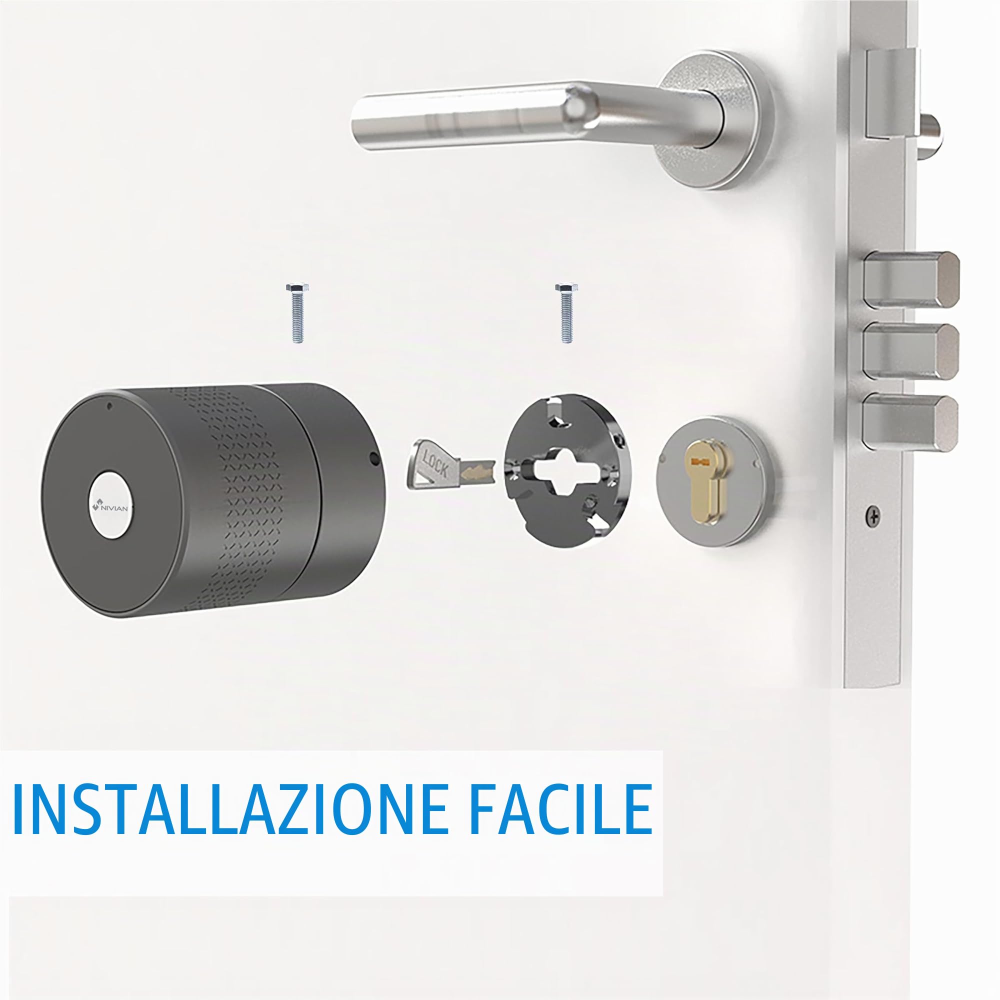 Nivian Serratura Smart Bluetooth- Smart lock con accesso remoto e apertura senza chiave- Creazione di chiavi virtuali per gli ospiti - Funzione di chiusura automatica per proteggere la casa