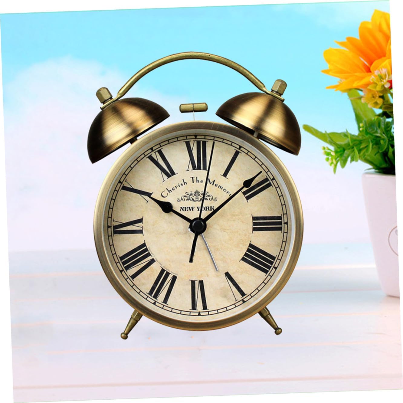 Retro Small Bell Alarm Clock Silent Non-Ticking Desktop Creative Vintage Style for Bedroom Home Office Loud Ring for Heavy Sleepers Decorative Timer