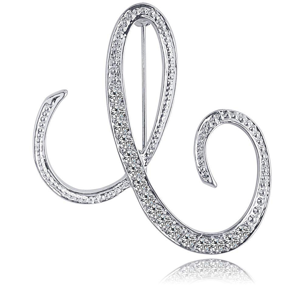 Letter Brooch Pins Initial Rhinestone Brooch for Women Crafts Silvery A-Z