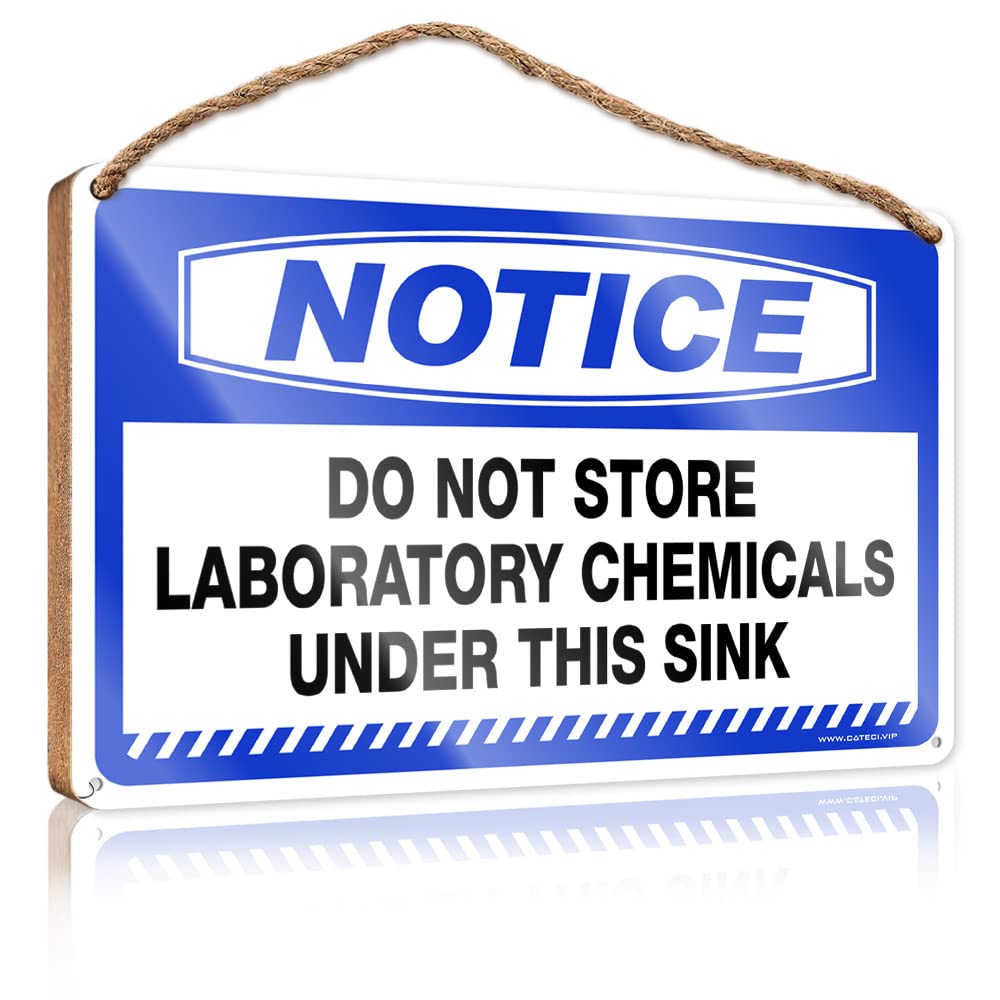 DTHA Funny Hanging Sign Notice Do Not Store Laboratory Chemicals Under This Sink Wooden Sign Wooden Home Sign Teen Room Decor(15X28CM)