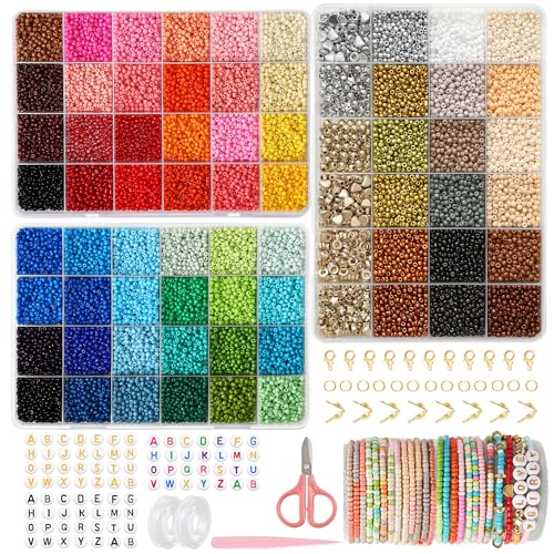 FEHCBIO 38500 Stück 72 Farben Perlen Set 3 Kits Selber Machen Perlen für Armbänder DIY Armband mit Buchstabenperlen zum Auffädeln Schmuckherstellungs Set für Weihnachten Partys Feiertag