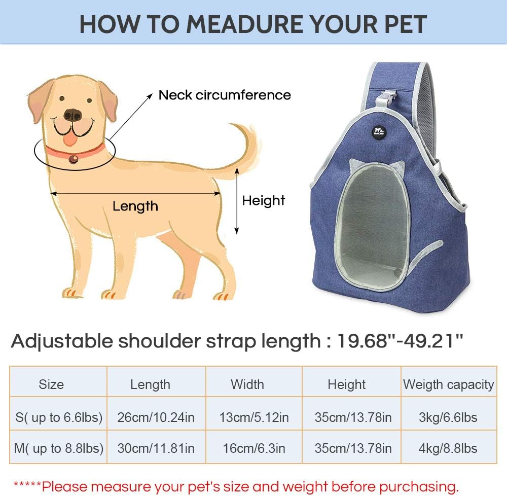 Zacro Pet Sling Carrier - Hand-Free Sling for Small Dog Cat Outdoor Travel, with Breathable Mesh Adjustable Shoulder Strap&Belt, Pet Backpack Puppy Safety Bag for Pets Below 6lb - Denim Blue : Pet Supplies