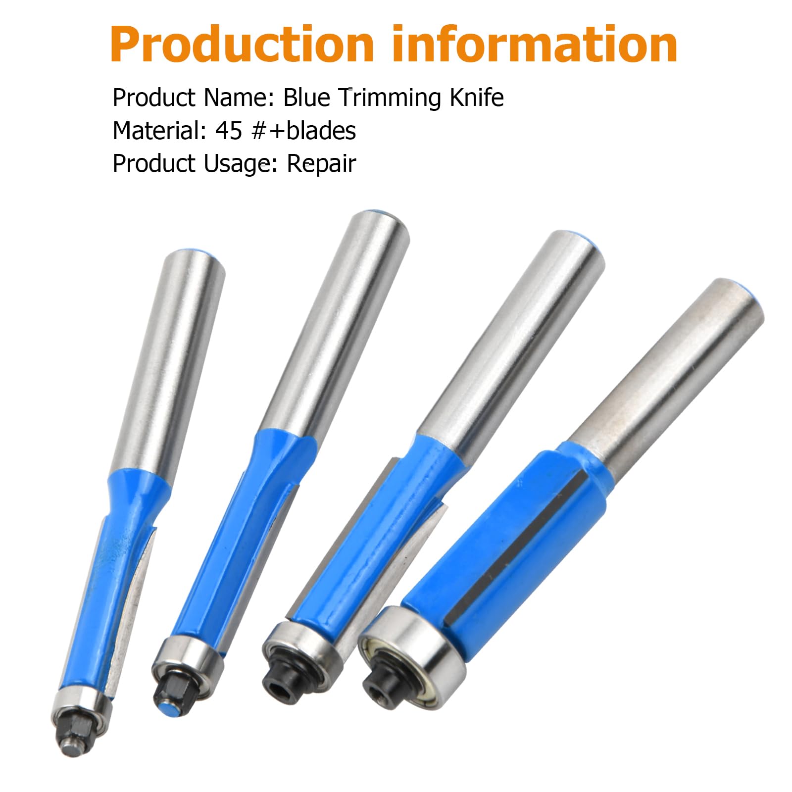 Set di 4 punte per fresatrice 8 mm, frese dritte e scanalatrici in carburo per legno, accessori per fresatrice - blu