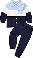 Roupas de outono e inverno para meninos e meninas, patchwork, botões, calça de bolso, 2 peças, 12 meses a 5 anos