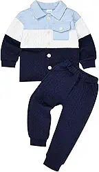Roupas de outono e inverno para meninos e meninas, patchwork, botões, calça de bolso, 2 peças, 12 meses a 5 anos
