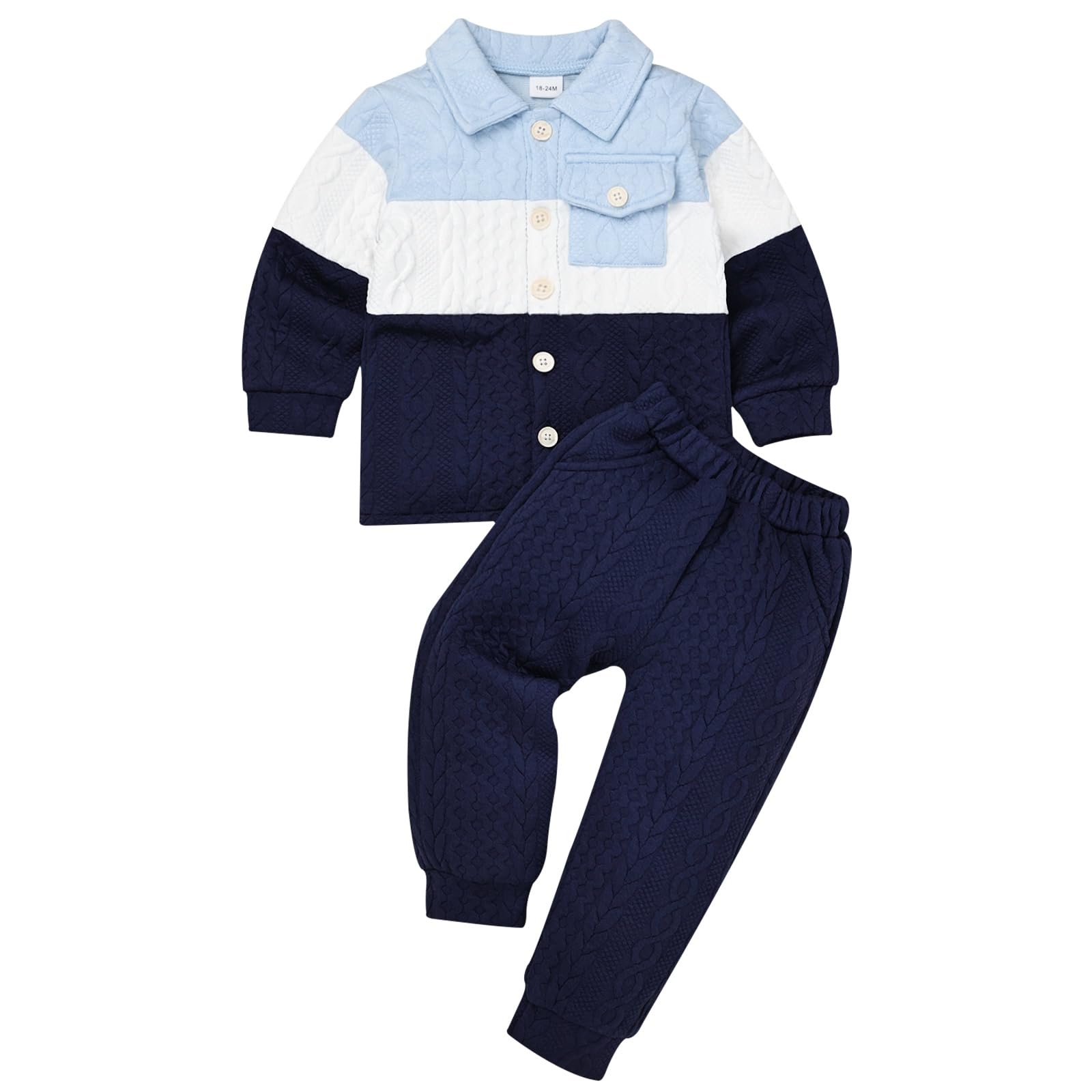 Baby Boy Fall Winter Clothes Toddler Boy Outfits Patchwork Button Down Tops Shirt Pocket Pants 2 Piece 12