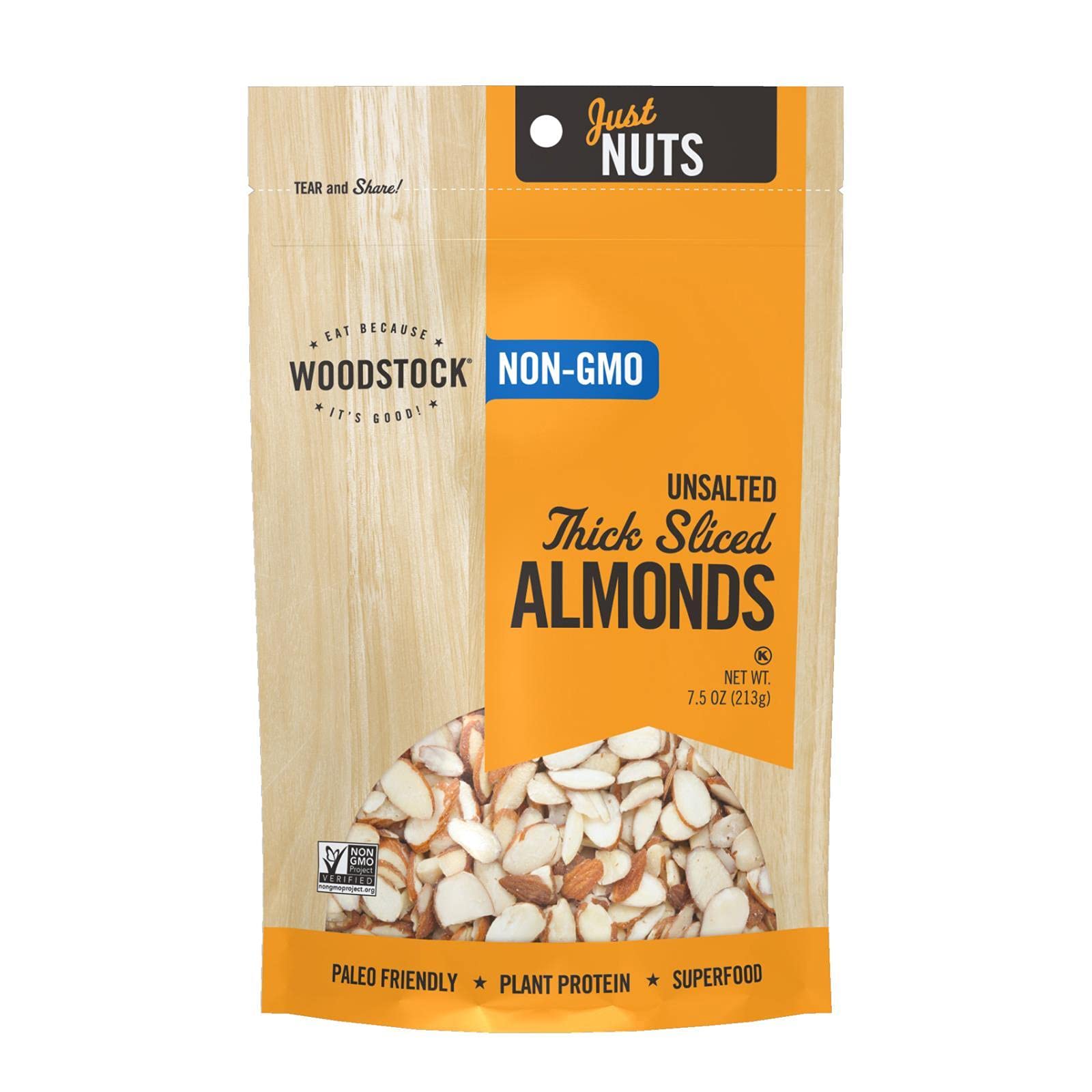 Woodstock Farms All Natural Thick Raw Almond Slice, 7.5 Ounce - 8 per case.8