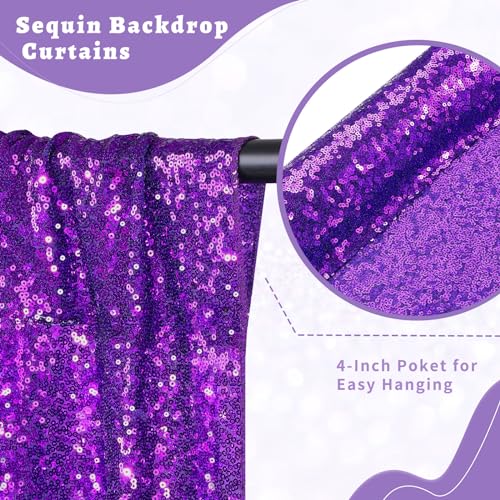 Image of Purple Sequin Backdrop Curtain Drapes Glitter Party Decorations 10FTx10FT