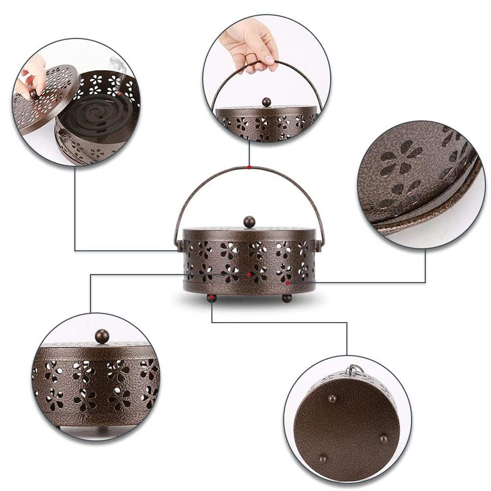 Porta Zampirone in Metallo, Porta Bobine con Coperchio, Bruciatore Porta Bobina, Scatola per Incenso Della Zanzara, Porta Bobina di Zanzara, Porta Zampirone Metallo con Coperchio e Maniglia (Nero