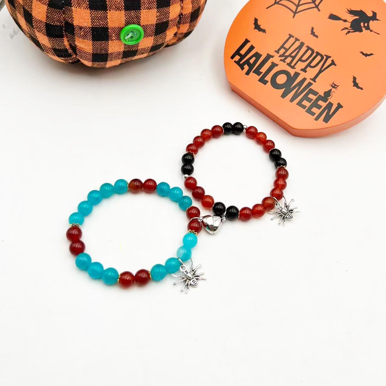 Spider Bracelets for Couple Friendship Couples Bracelets Heart Energy Stone Beaded Bracelets Pink Promise Bracelet Stretch Matching Bracelet for Halloween Party Jewelry (B) - Image 5