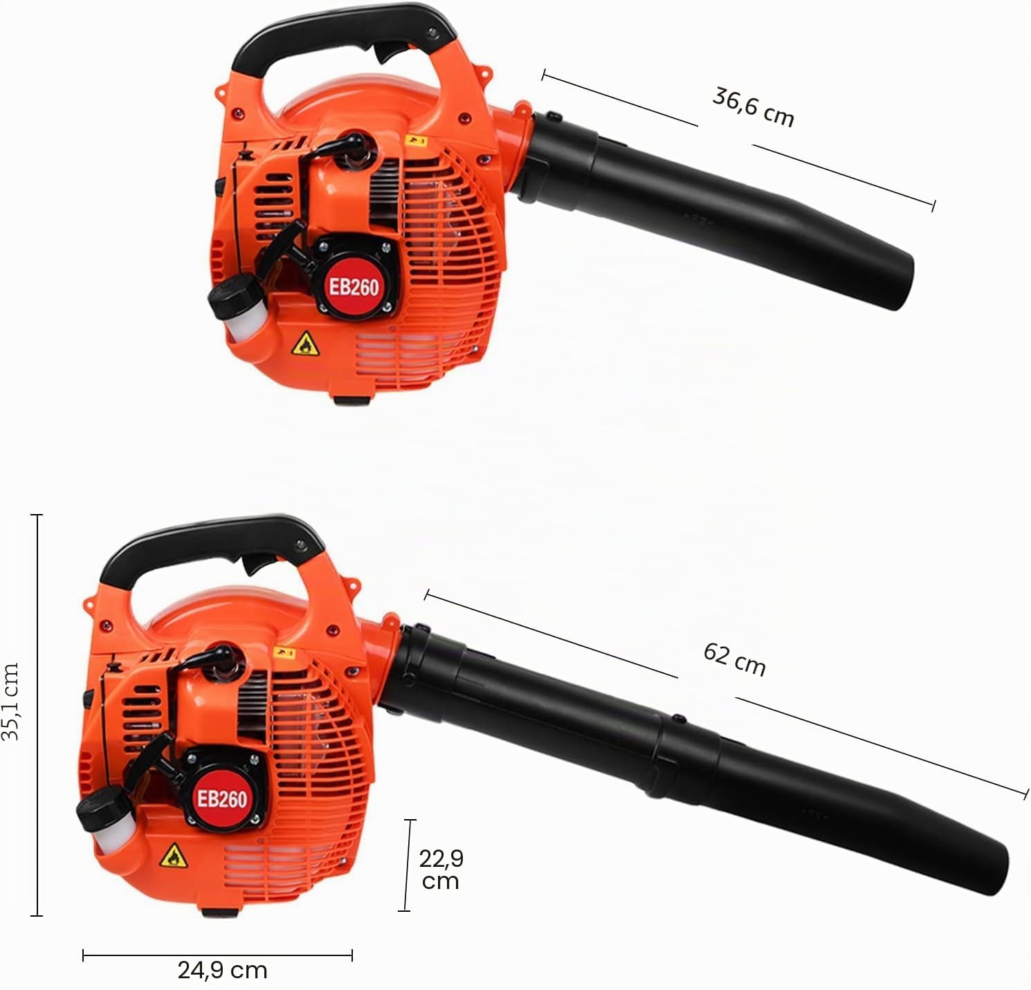 Souffleur De Feuilles à Essence 26cc - Souffleur Thermique, Souffleur De Neige Portatif 2 Temps, Vitesse De Soufflerie 270 Km/H Peut Nettoyer Les Feuilles La Pelouse, PoussièRe, Neige, Orange