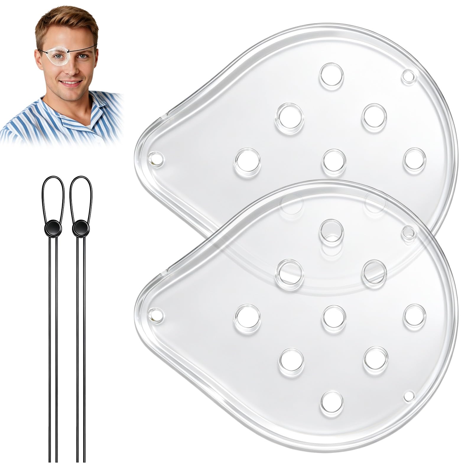 MKtoko Transparent Eye Shield for Adults – 7-Hole Ventilated Plastic Eye Patch with Adjustable Strap, Lightweight Protective Cover for Post-Eye Care (2pcs)