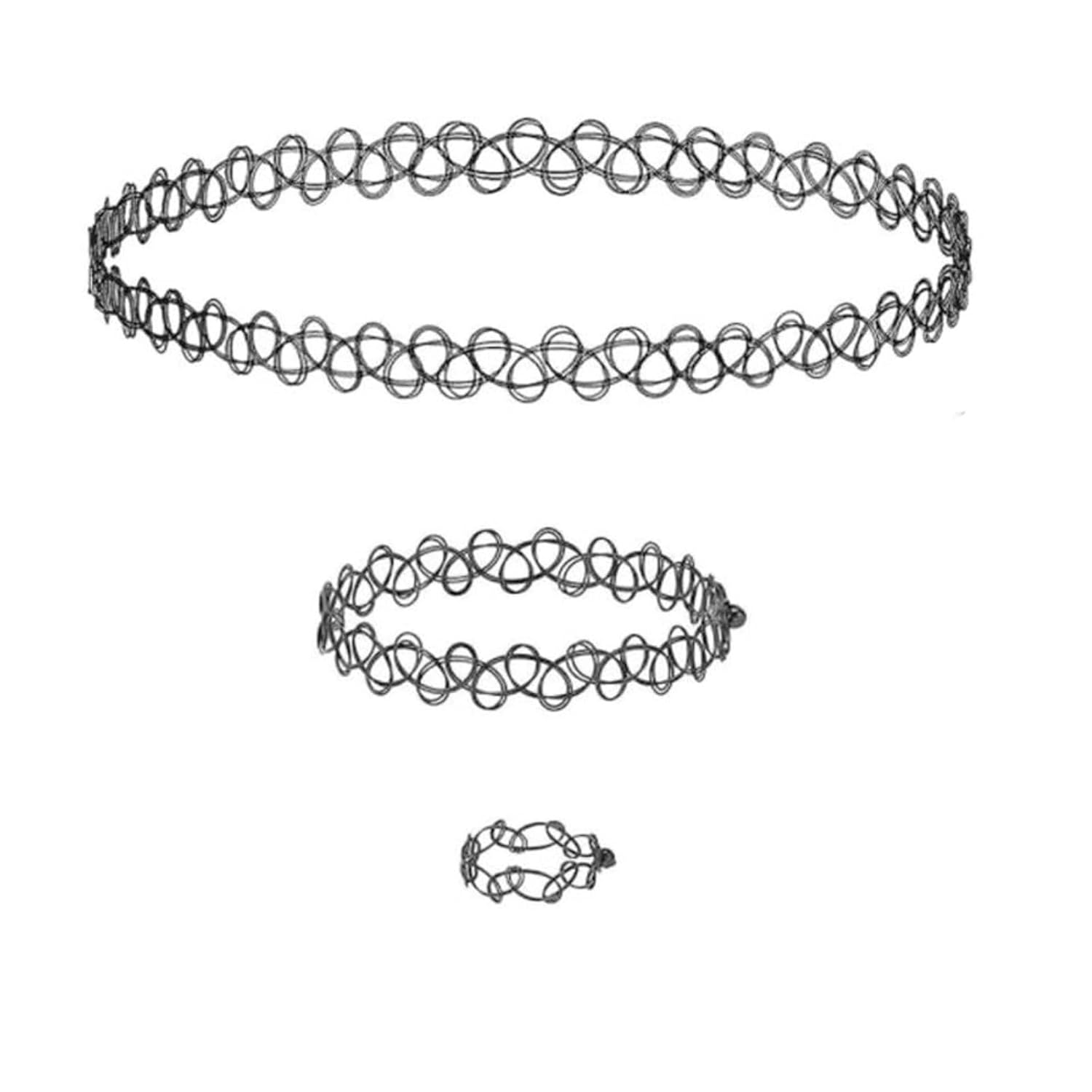 4 Stück Stretch-Choker Halsketten - Schwarz Mit Anhänger & Elastisch