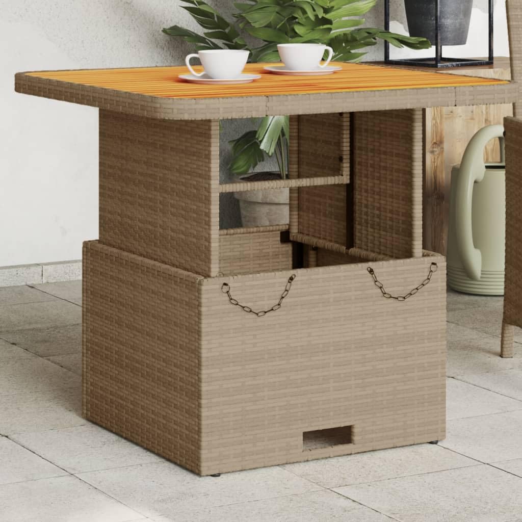 Table de jardin beige 80x80 cm en bois d'acacia et résine tressée
