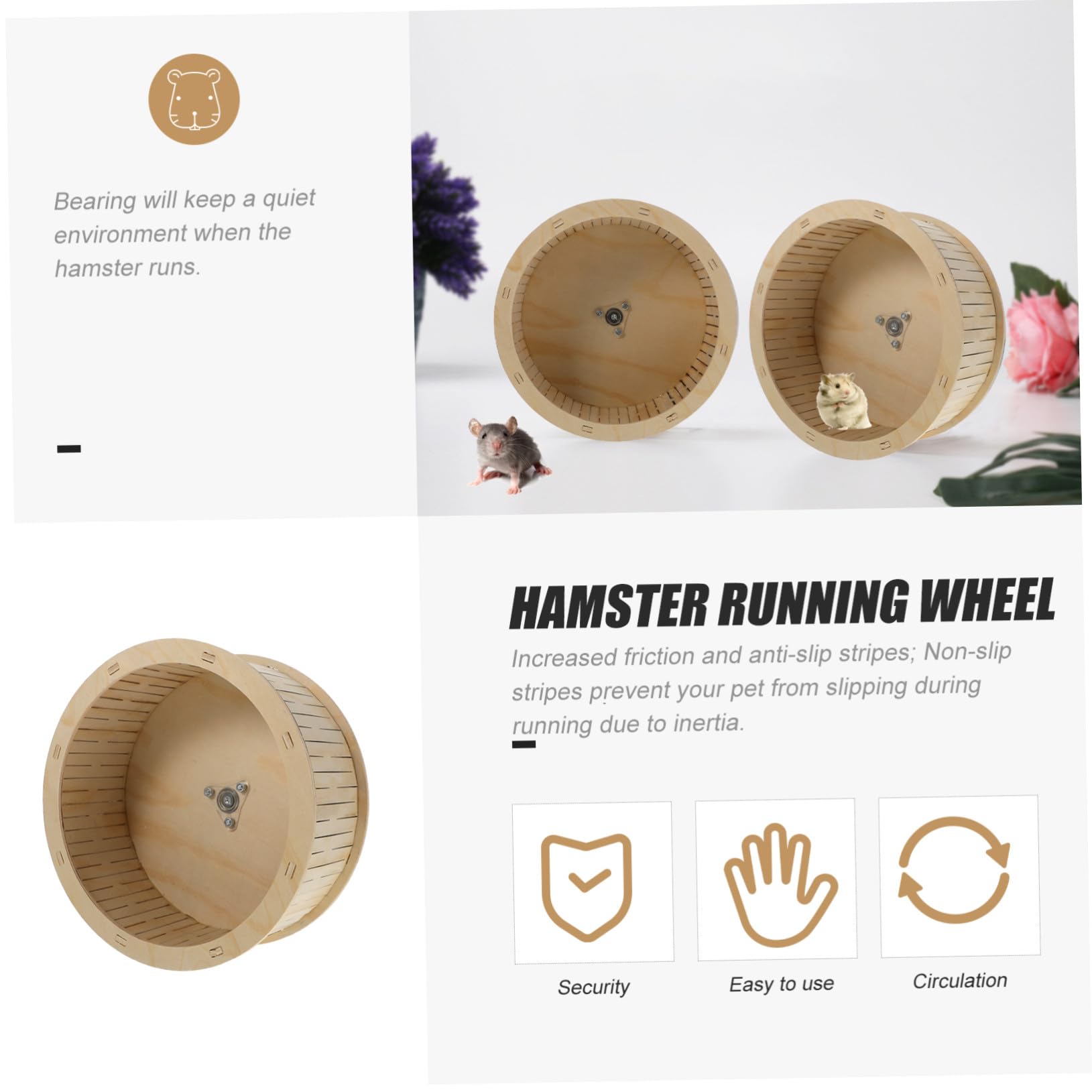 Rueda de Madera para Hámster Juguete Silencioso y Resistente para Ejercicio de Pequeños Roedores y Chinchillas Superficie Antideslizante para Mascotas Pequeñas
