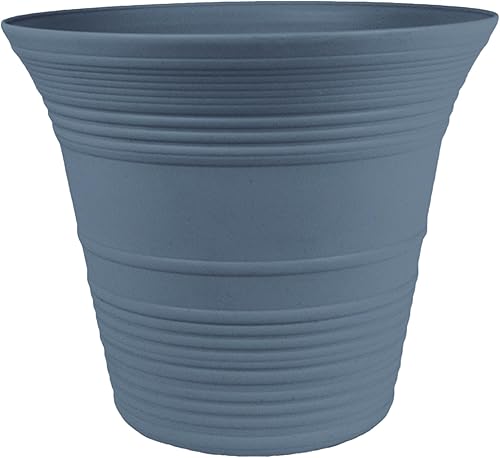 The HC Companies 16 Inch Sedona Round Self Watering Planter - Decorative Lightweight Plastic Plant Pot for Indoor Outdoor Plants Flowers Herbs,