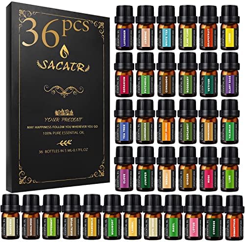 36 Bottles Essential Oils Set - Essential Oils-100% Natural Essential Oils-Perfect for Diffuser, Humidifier,Aromatherapy, Massage,Skin & Hair Care, Soap, Candle Bath Bombs Making (5ml/0.17oz)