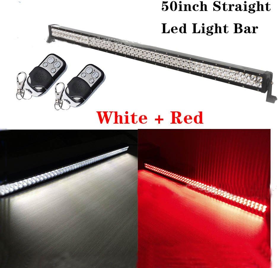Night Break Light Straight 50 Inch 288W Flash White Red LED Spot Flood Combo Work Lights Bar Fog Driving with Free Remote Controller Led Warning Light Bar for 4WD Off Road Truck Suv Ute Atv 4x4 Boat