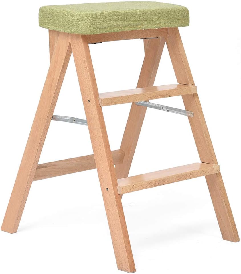 Household Small Ladder,Foldable Chairs Stool with Detachable Cloth Cover,Indoor Thickening Wooden Stepladder,for Living Room/Kitchen/Balcony,Max Load 100kg