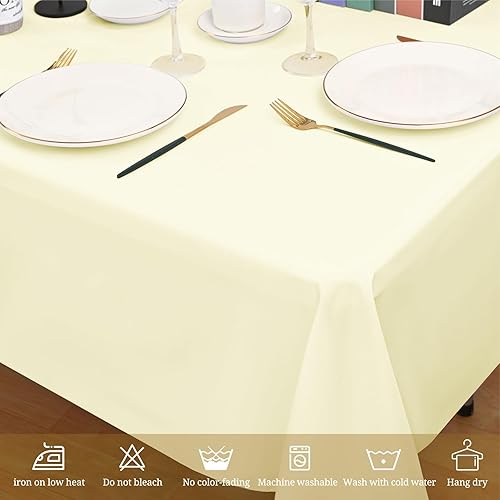 Miniatura 7 de REWOMC Paquete de 6 manteles redondos de 108 pulgadas, manteles de poliéster beige para mesa redonda, resistentes a las manchas y a las arrugas,