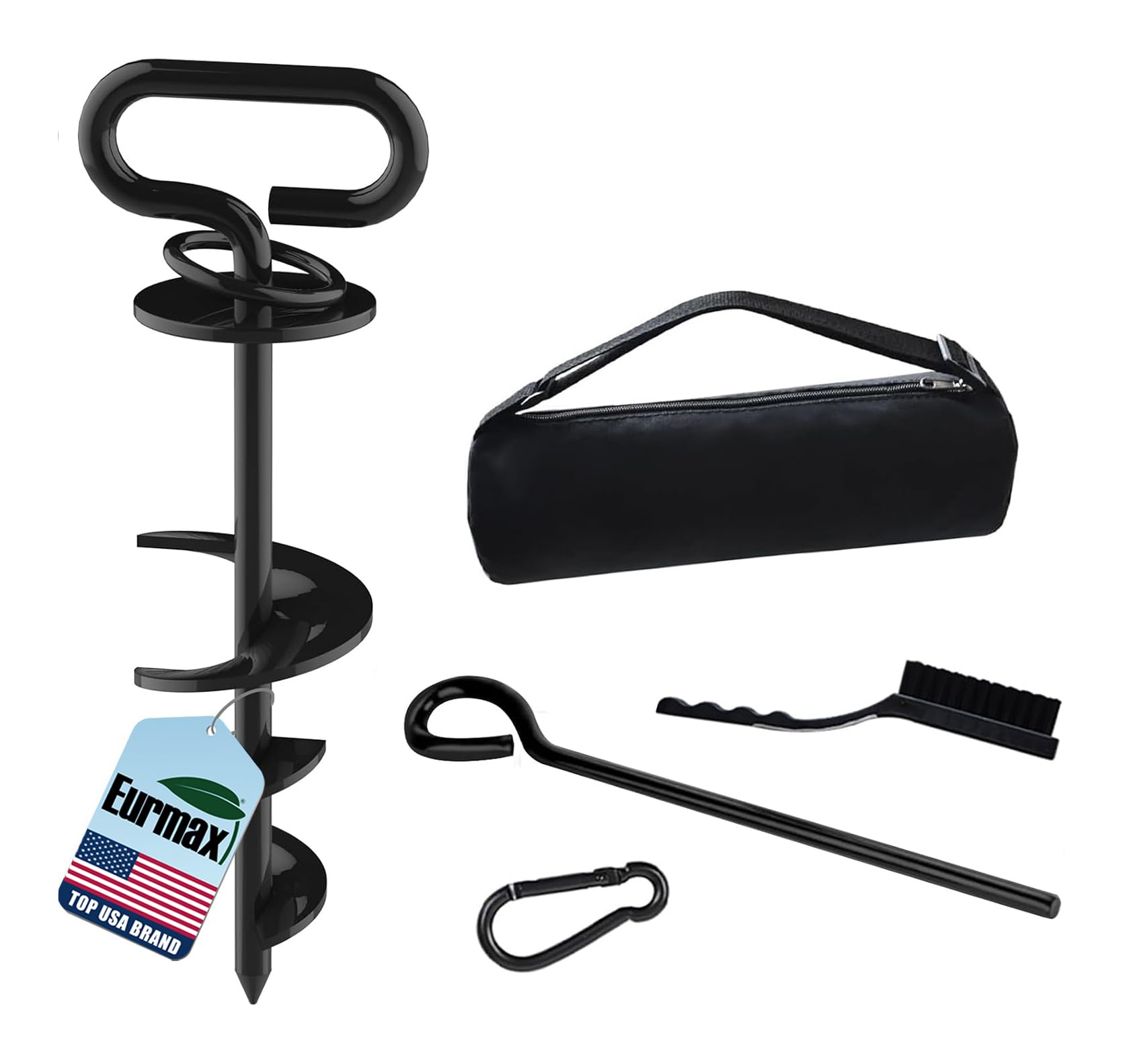 Eurmax USA Heavy Duty Dog Tie Out Stake, No-Tangle In Ground Anchor Runner for Large Dogs up to 210 Lbs - Perfect for Yard, Beach and Camping (Black)