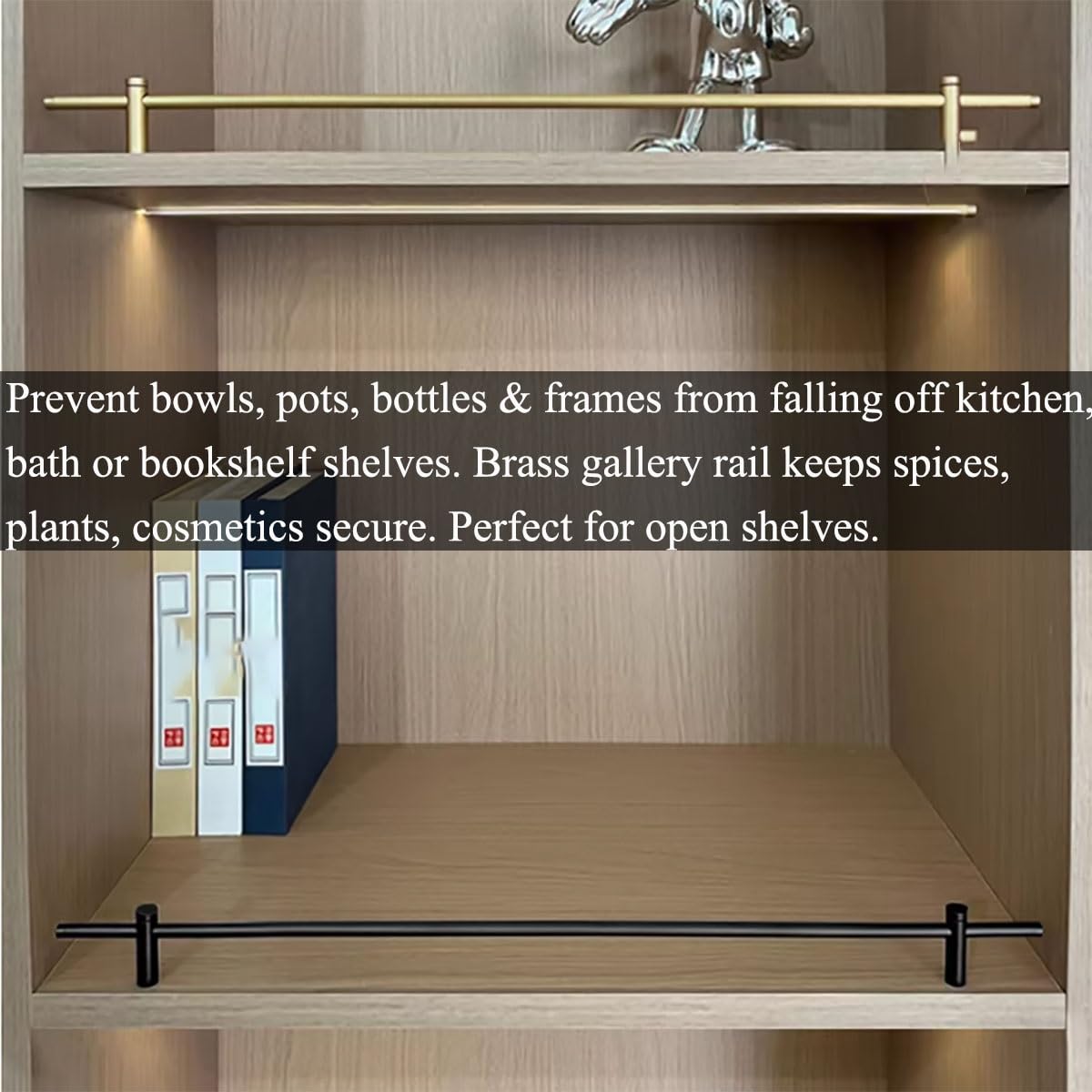 Generico Binari Decorativi Dorati per mensole - Confezione da 2, Punte in Alluminio da 33 cm per Bagno, Cucina, Armadio, Ufficio, Bar di casa, libreria, Esposizione di Piante