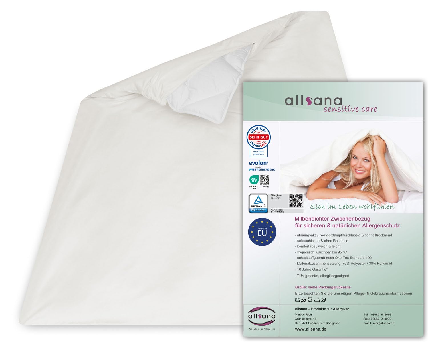 Allergy Sufferers Duvet Cover 135 x 200 cm | Allergy Bed Linen | Anti Mite Encasing | Mite Protection for House Dust Allergy Sufferers | Allergy-Proof Intermediate Cover for Duvet | TÜV Tested