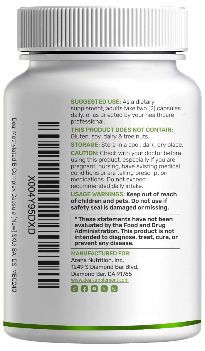 DEAL SUPPLEMENT Methylated B Complex for Women, 240 Vegetarian Capsules | 15-in-1 Bioactive Formula with Methylated & Activated B Vitamins Plus Inositol, Cranberry, Choline, PABA & DHEA | Non-GMO — Amazon image 7