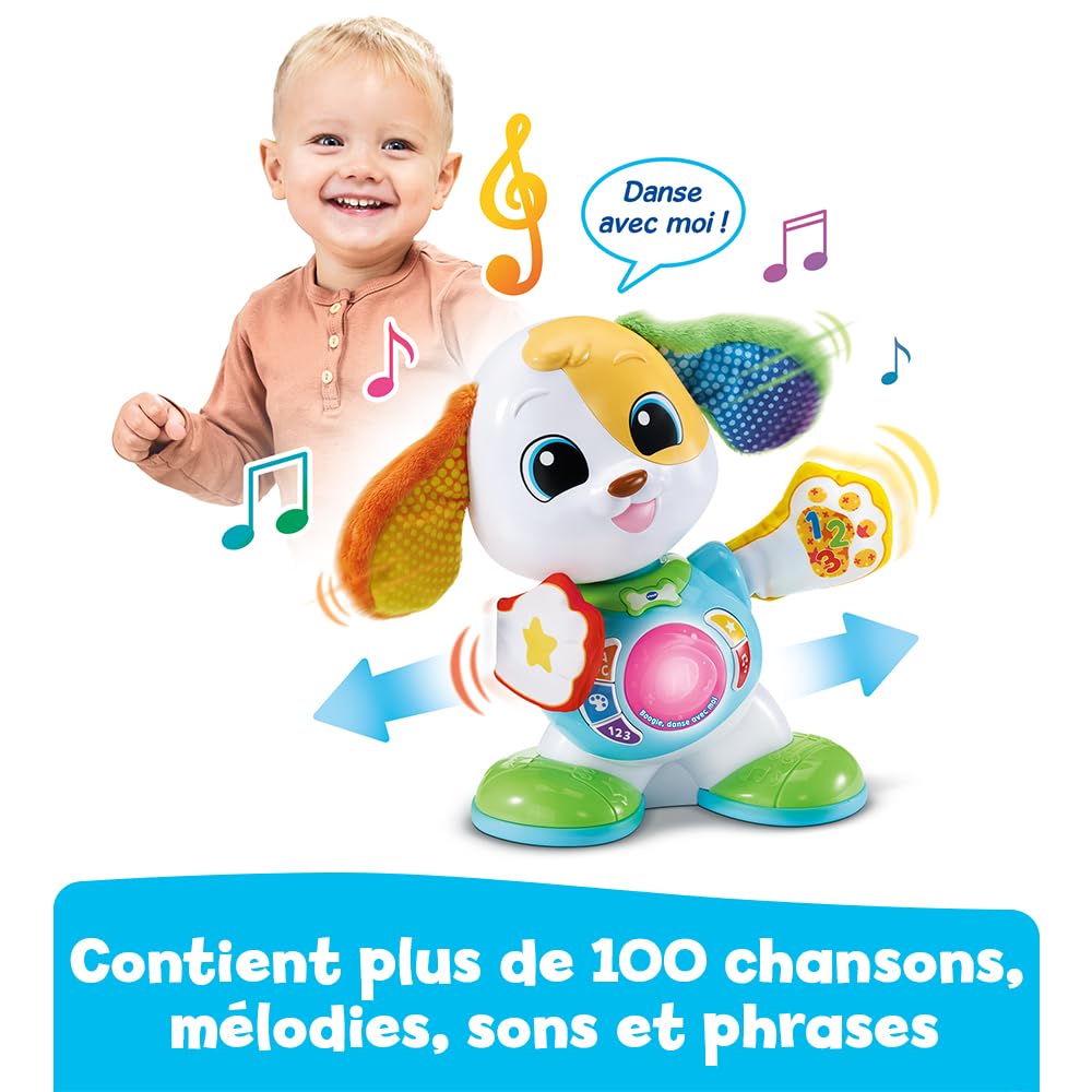 VTech - Boogie Danse avec Moi, Chien Robot Interactif Qui Danse et Chante, Jouet Bébé Lumineux et Musical, Jeu d'Éveil Éducatif, Cadeau Bébé Dès 9 Mois - Contenu en Français