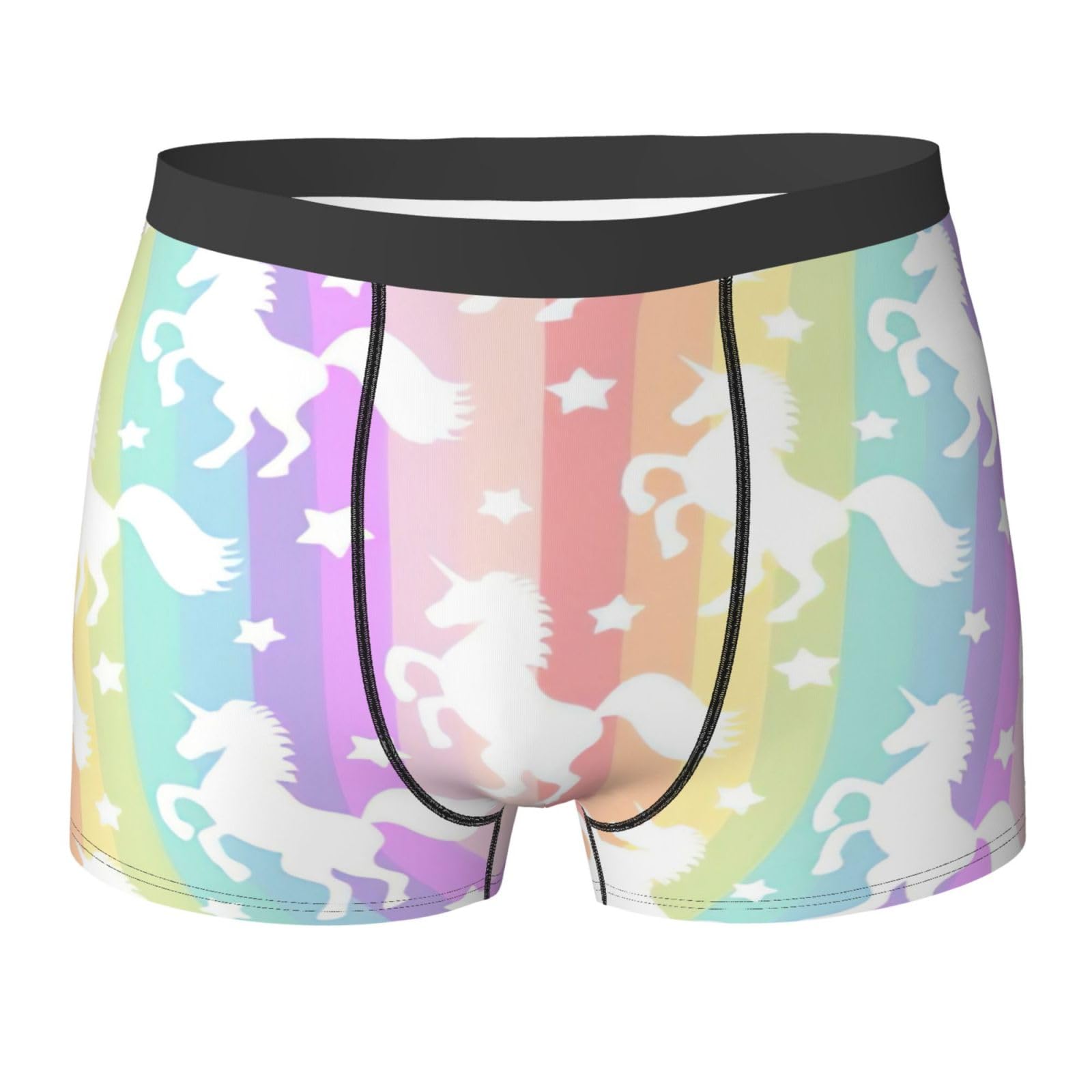 Asbwuo Unisex As Pic Unicorns On Colorful Stripes Print Mens Boxer Briefs Active Stretch Breathable Comfortable Underwear,Daily,Exercise